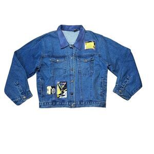 Retro PTNY Denim Jacket XL Women’s Patches Martini Cocktail Festive Novelty